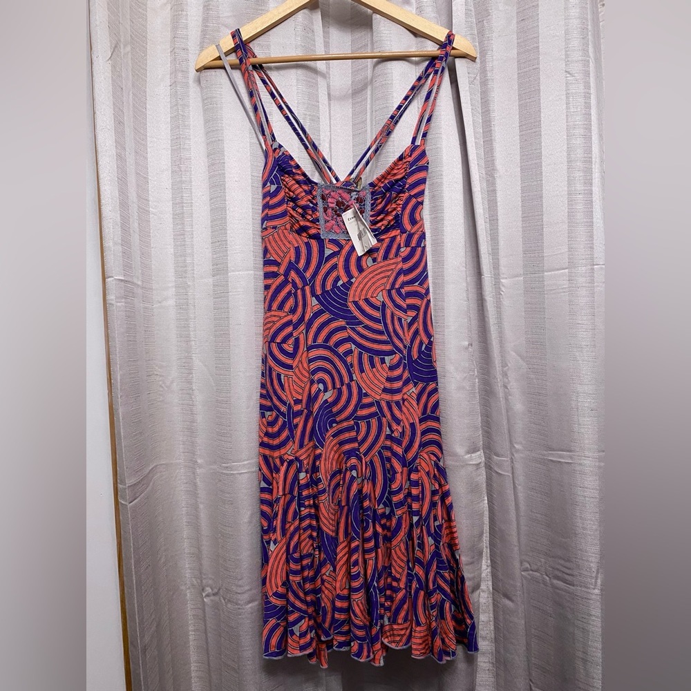 NWT Free People Flouncy Crochet Strappy Dress Stretch Patterned Colourful Pink